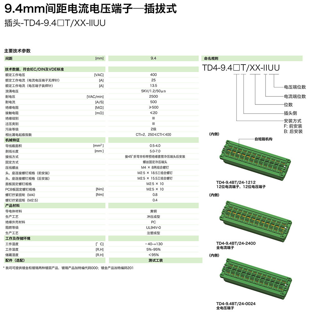 9.0mm間距電流電壓端子-插拔式后安裝插頭TD4-9.4BT/XX-IIUU(圖1) 9.0mm間距電流電壓端子-插拔式后安裝插頭TD4-9.4BT/XX-IIUU(圖1)