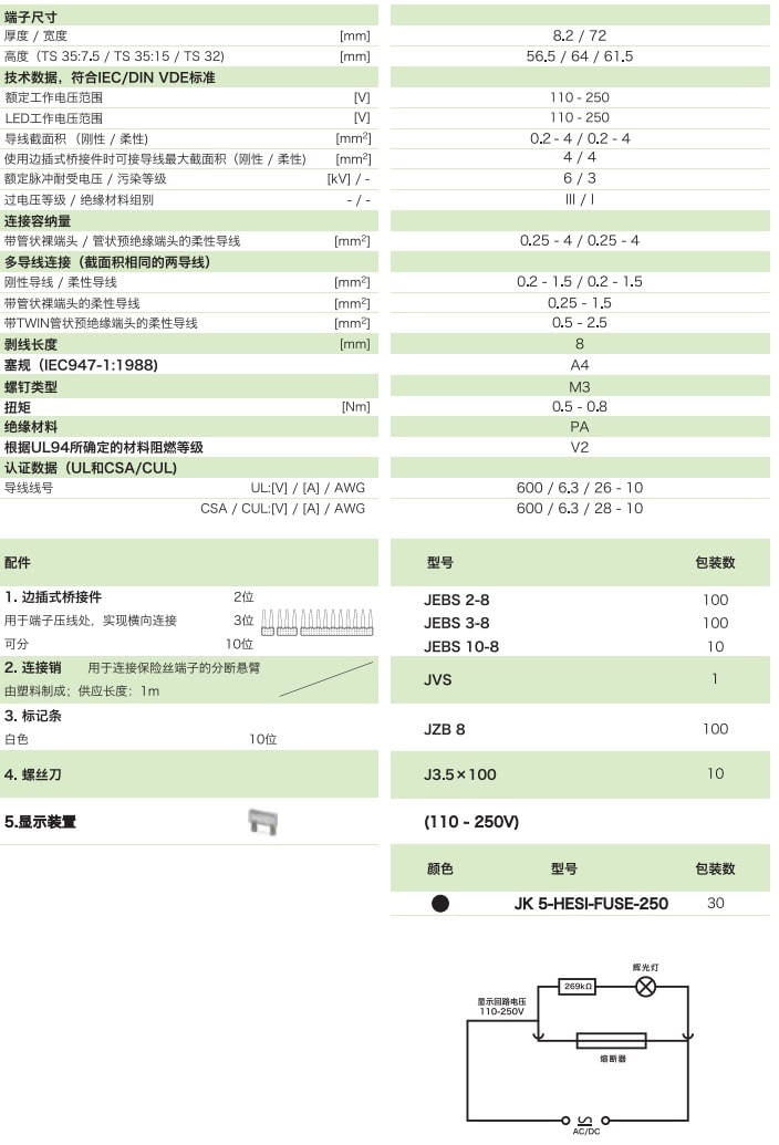 分?jǐn)嘈凼奖ｋU(xiǎn)絲端子 JK5-HESI-FUSE-250(帶發(fā)光顯示)(圖1)